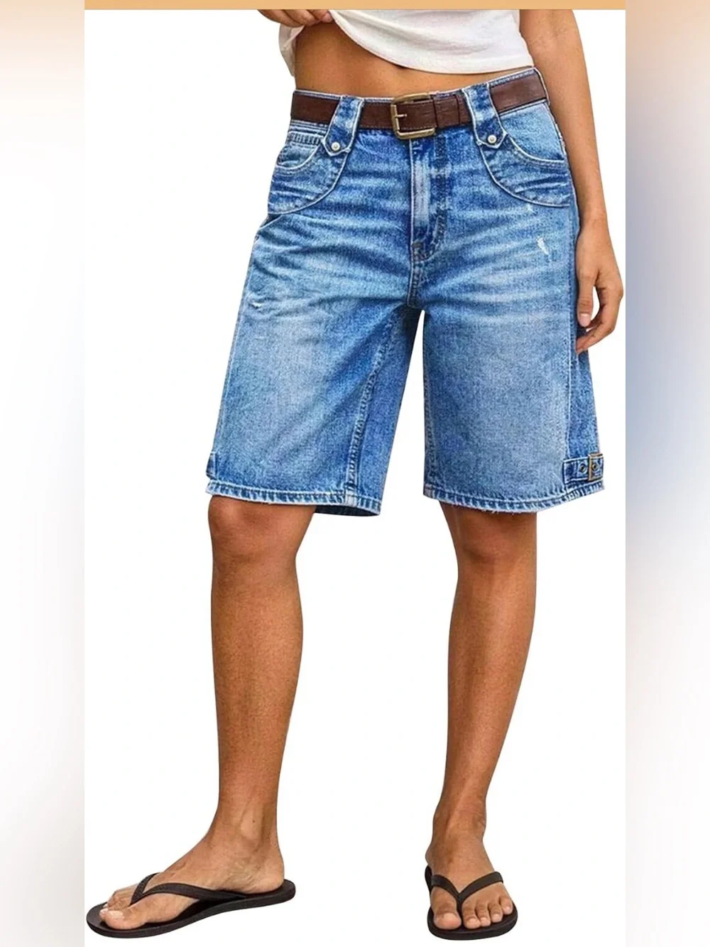 Flamingals Mid Rise Keen Length Bermuda stretchy Denim Shorts 4XL FG30-26